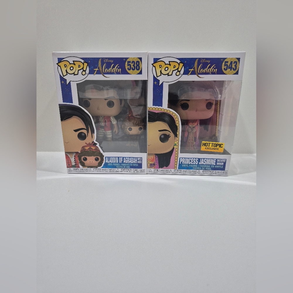 Funko POP! 538 Aladdin of Agrabah w/ Abu & 543 Princess Jasmine Desert Moon